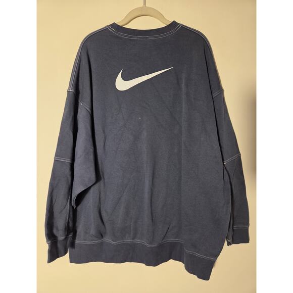 Nike Fleece Crew Sweatshirt in Thunder Blue & White Mens *Measures XL Relaxed - Picture 3 of 10